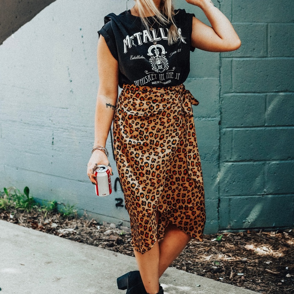 leopard silk wrap skirt